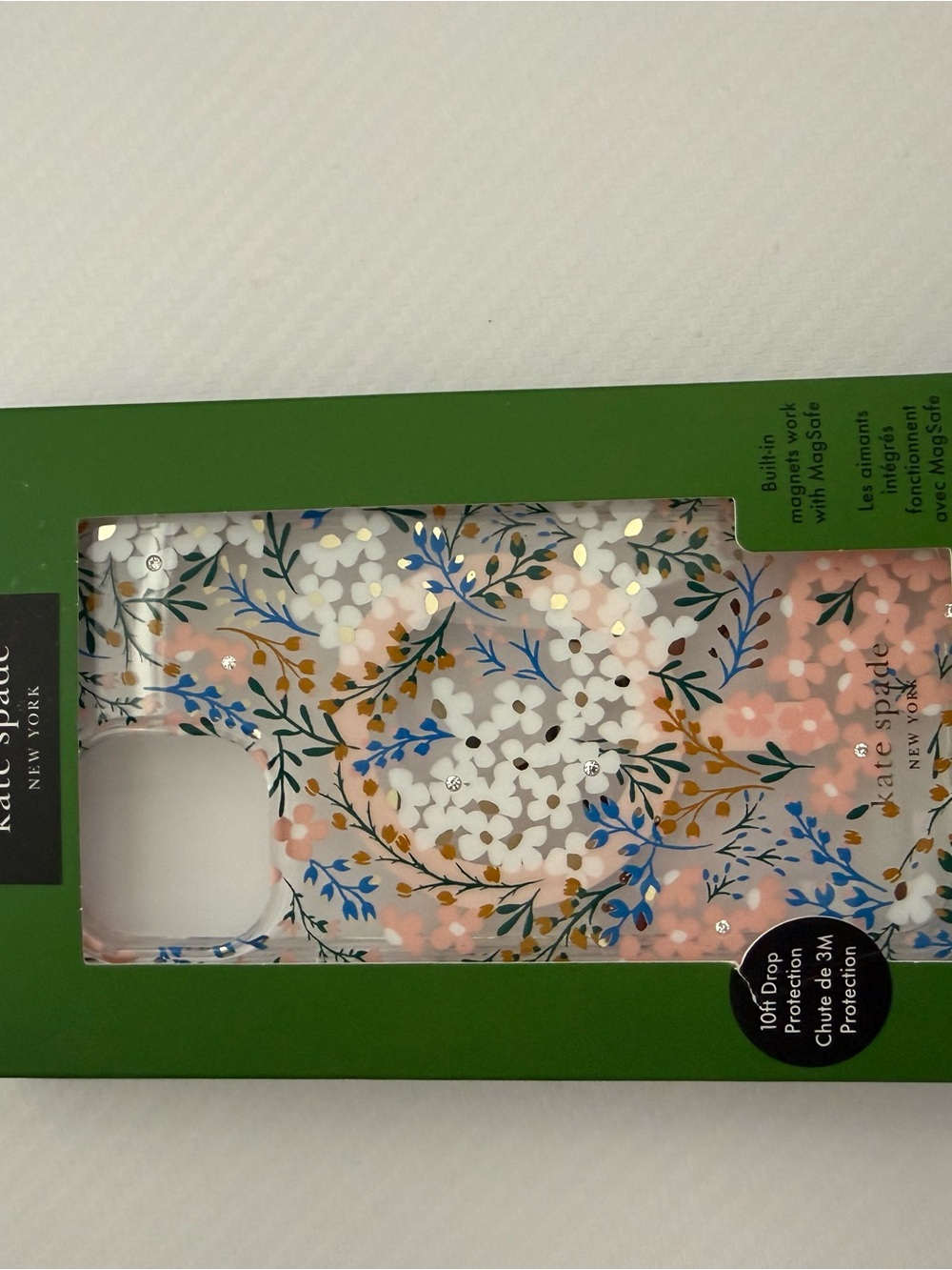 kate spade Pink Floral Clear Phone Case with White & Blue Blooms